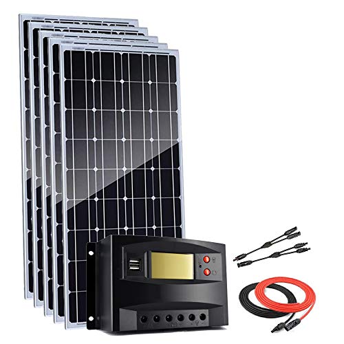 Giosolar 500 Watts 12 Volts Monocrystalline Solar Panel Boat Kit Off-Grid System with 40A PWM LCD Charge Controller/Solar Cables for 12V/24V Battery Charging