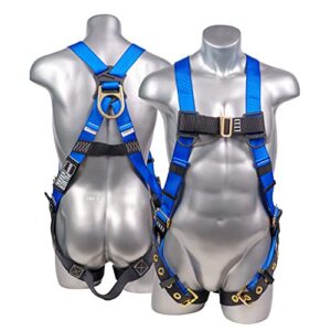 Palmer Safety Full Body Construction Harness with 5 Point Adjustment, Back D-Ring, Grommet Legs, and Fall Indicators I OSHA ANSI Roofing Tool Personal Equipment (Blue - Universal)