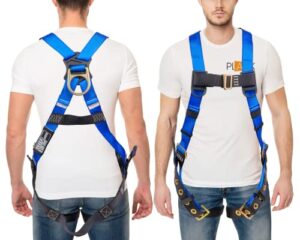 palmer safety full body construction harness with 5 point adjustment, back d-ring, grommet legs, and fall indicators i osha ansi roofing tool personal equipment (blue - universal)