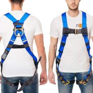 Palmer Safety Full Body Construction Harness with 5 Point Adjustment, Back D-Ring, Grommet Legs, and Fall Indicators I OSHA ANSI Roofing Tool Personal Equipment (Blue - Universal)