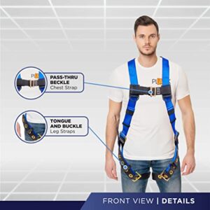 Palmer Safety Full Body Construction Harness with 5 Point Adjustment, Back D-Ring, Grommet Legs, and Fall Indicators I OSHA ANSI Roofing Tool Personal Equipment (Blue - Universal)