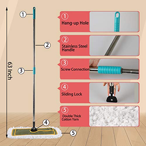 OFO 24inch Industrial Commercial Dust Mop 2 Sets // Heavy Duty Dust Mop // 63inch Length Stainless Steel Handle //Easily Clean Large Area Factory,Shopping Mall,Garage