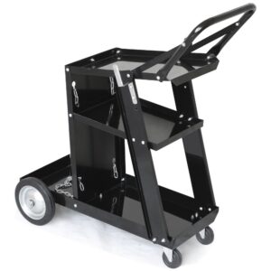 iron 3 tiers rolling welding cart with tank storage for tig mig welder and plasma cutter black