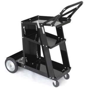 Iron 3 Tiers Rolling Welding Cart with Tank Storage for TIG MIG Welder and Plasma Cutter Black