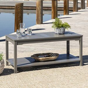 Walker Edison Maui Modern 3 Piece Solid Acacia Wood Slatted Patio Chat Set, Set of 3, Grey Wash