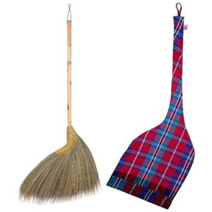 sn skennova - 1 piece of asian broom whisk broom thai natural grass broom solid wood handle rattan hand grip (kong grass, 39 inch)