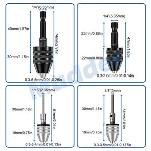 4 Pieces Keyless Drill Chuck, 1/4, 1/8, 1/16 Inch Hex and Round Shanks Small Drill Chuck Change Adapter