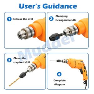 4 Pieces Keyless Drill Chuck, 1/4, 1/8, 1/16 Inch Hex and Round Shanks Small Drill Chuck Change Adapter