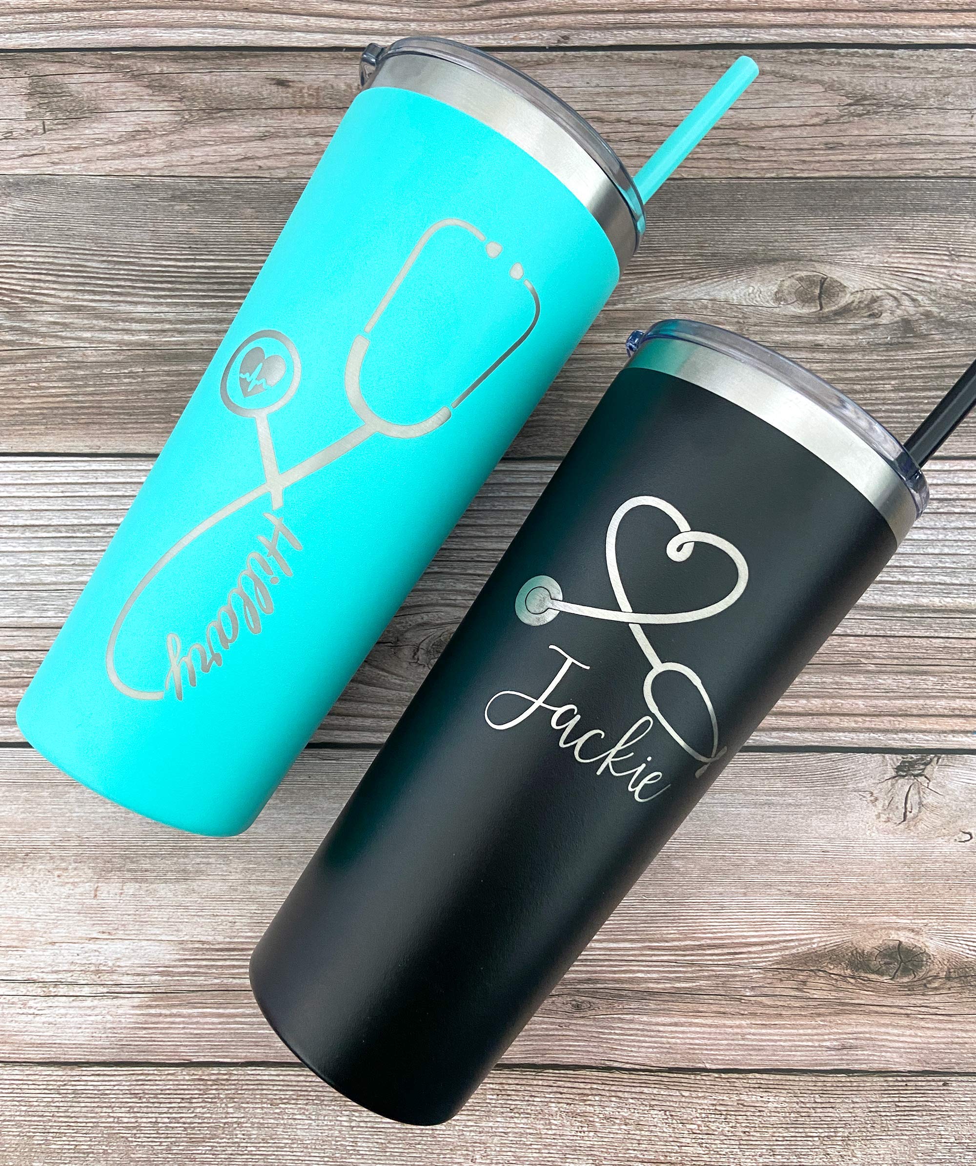 Personalized Nurse Laser Engraved 22 oz - Laser Engraved Tumbler with Straw, Stethoscope, RN, Nurse Gift, Doctor Gift, Nurse Assistant, Heartbeat, Nursing Student