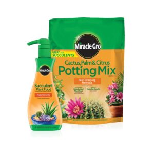 miracle-gro cactus, palm & citrus potting mix and plant food - bundle of soil (8 qt.) and liquid plant food (8 oz.) for growing and fertilizing indoor succulents