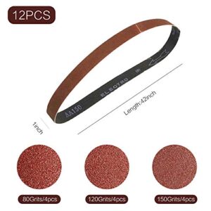 1 x 42 Inch Sanding Belt Pack 1-Inch x 42-Inch,12 Pcs(4 Each of 80 120 150 Grits) Aluminum Oxide for Sander