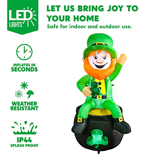 Joiedomi 6FT St Patrick Sitting Leprechaun Inflatable for Yard Garden Decorations, Indoor and Outdoor Theme Party Decor, Yard, Garden, Lawn Decor with LED Light Build-in