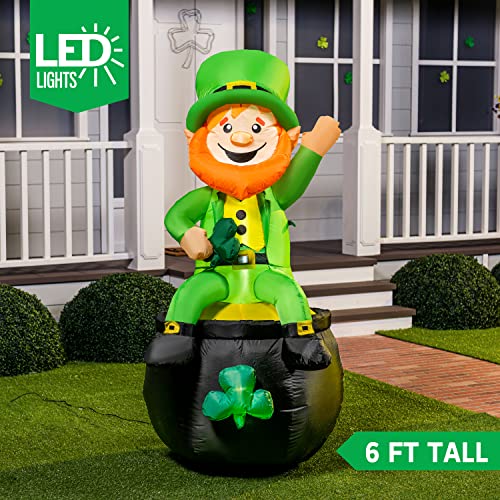 Joiedomi 6FT St Patrick Sitting Leprechaun Inflatable for Yard Garden Decorations, Indoor and Outdoor Theme Party Decor, Yard, Garden, Lawn Decor with LED Light Build-in