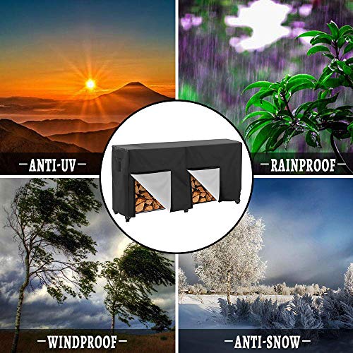 Firewood Rack Cover, Waterproof 8 Feet Log Rack Cover, Windproof Dry Wood Pile Holder Storage Tarp Cover Heavy Duty Outdoor UV Resistant Sun Snow Rain Protector fit 4 Seasons, L99xW26xH43 Inch Black