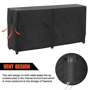 Firewood Rack Cover, Waterproof 8 Feet Log Rack Cover, Windproof Dry Wood Pile Holder Storage Tarp Cover Heavy Duty Outdoor UV Resistant Sun Snow Rain Protector fit 4 Seasons, L99xW26xH43 Inch Black