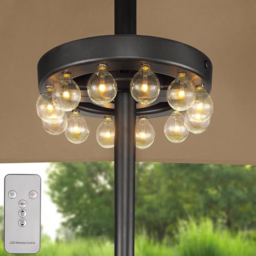 Umbrella Light, Outdoor Umbrella LED Lights Battery Operated Wireless with Remote Control, ZHONGXIN Patio Umbrella Pole Light with 12 Warm White G40 Led Bulbs, for Backyard Umbrellas or Camping Tent …