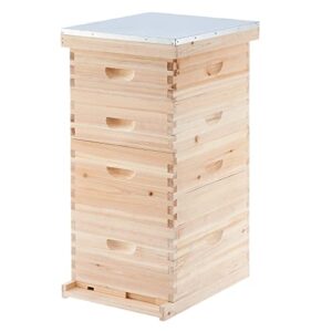 creworks bee hive boxes starter kit, langstroth beehive for bee keeping, 4 layer bee house with 20 medium and 20 deep frames & foundations, beekeeping supplies with plastic queen excluder and nails