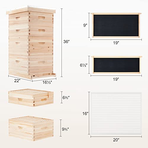 CREWORKS Bee Hive Boxes Starter Kit, Langstroth Beehive for Bee Keeping, 4 Layer Bee House with 20 Medium and 20 Deep Frames & Foundations, Beekeeping Supplies with Plastic Queen Excluder and Nails