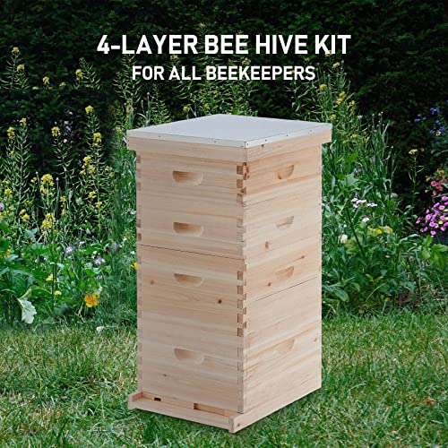 CREWORKS Bee Hive Boxes Starter Kit, Langstroth Beehive for Bee Keeping, 4 Layer Bee House with 20 Medium and 20 Deep Frames & Foundations, Beekeeping Supplies with Plastic Queen Excluder and Nails