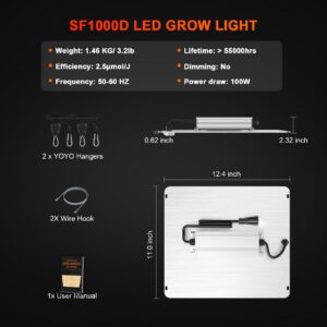 Spider Farmer 2024 New SF1000D LED Grow Light with Samsung LM301B Diodes Deeper Penetration & IR Lights Full Spectrum Growing Lamps for Indoor Plants Seedlings Vegetables Flowers 3x3/2x2 Grow Tent