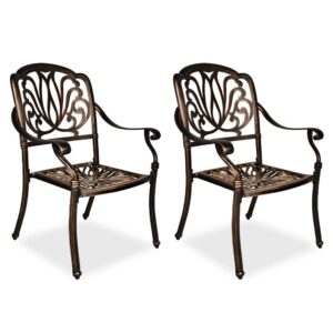 titimo 2 piece outdoor bistro dining chair set cast aluminum dining chairs for patio furniture garden deck antique bronze (without cushions)