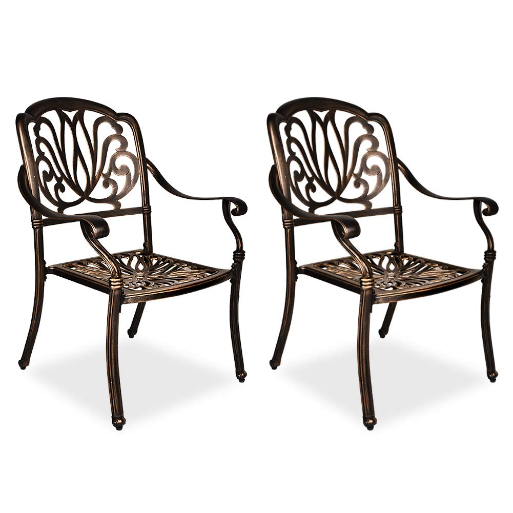 TITIMO 2 Piece Outdoor Bistro Dining Chair Set Cast Aluminum Dining Chairs for Patio Furniture Garden Deck Antique Bronze (Without Cushions)