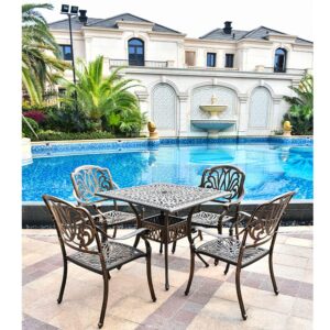 TITIMO 2 Piece Outdoor Bistro Dining Chair Set Cast Aluminum Dining Chairs for Patio Furniture Garden Deck Antique Bronze (Without Cushions)