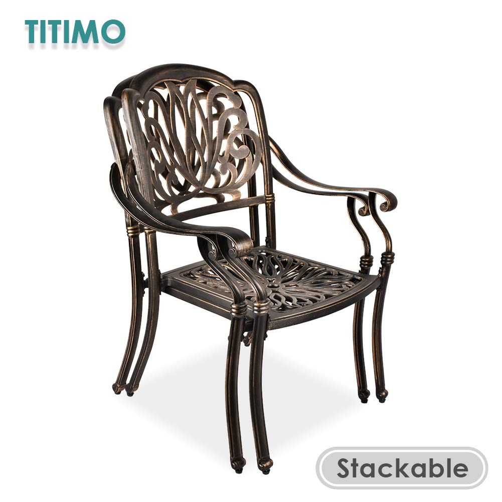 TITIMO 2 Piece Outdoor Bistro Dining Chair Set Cast Aluminum Dining Chairs for Patio Furniture Garden Deck Antique Bronze (Without Cushions)