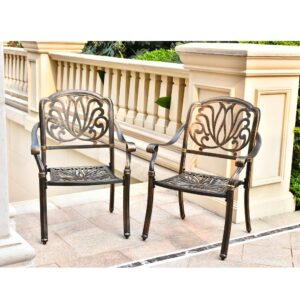 TITIMO 2 Piece Outdoor Bistro Dining Chair Set Cast Aluminum Dining Chairs for Patio Furniture Garden Deck Antique Bronze (Without Cushions)