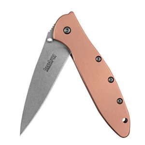 kershaw leek copper pocketknife edc, 3" cpm 154 steel blade, copper handle, dual lock system, assisted opening knife