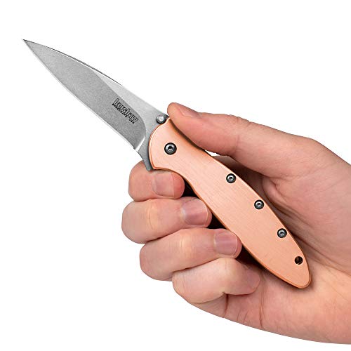 Kershaw Leek Copper Pocketknife EDC, 3" CPM 154 Steel Blade, Copper Handle, Dual Lock System, assisted opening Knife