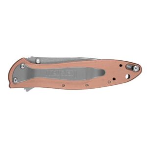 Kershaw Leek Copper Pocketknife EDC, 3" CPM 154 Steel Blade, Copper Handle, Dual Lock System, assisted opening Knife