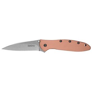 Kershaw Leek Copper Pocketknife EDC, 3" CPM 154 Steel Blade, Copper Handle, Dual Lock System, assisted opening Knife