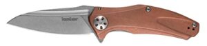 kershaw copper natrix pocket knife; 3.25 in. d2 corrosion resistant steel; heavy stonewashed copper handle, kvt ball bearing opening (7007cu)