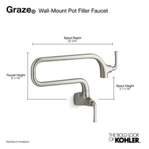 KOHLER 22066-VS Graze Wall-Mount Pot Filler, Pot Filler Faucet, Kitchen Sink Pot Filler Faucets, Vibrant Stainless