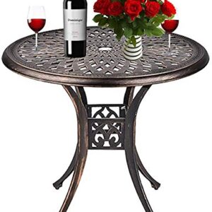 Grepatio 31" Patio Dining Table, Cast Aluminum Outdoor Bistro Table with Umbrella Hole Round Conversation Table, Antique Bronze