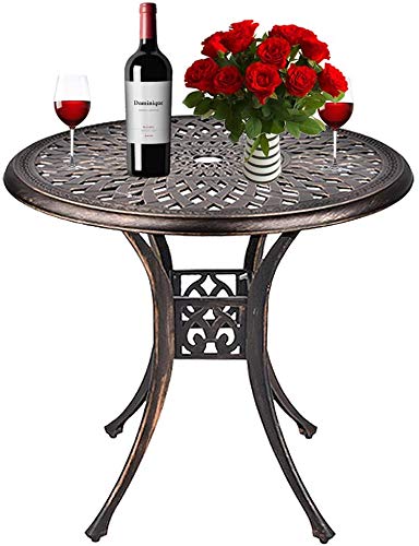 Grepatio 31" Patio Dining Table, Cast Aluminum Outdoor Bistro Table with Umbrella Hole Round Conversation Table, Antique Bronze