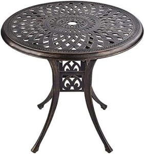 grepatio 31" patio dining table, cast aluminum outdoor bistro table with umbrella hole round conversation table, antique bronze