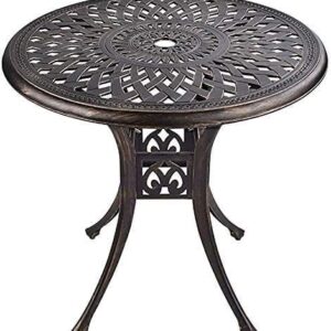 Grepatio 31" Patio Dining Table, Cast Aluminum Outdoor Bistro Table with Umbrella Hole Round Conversation Table, Antique Bronze