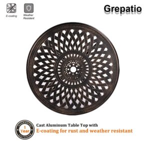 Grepatio 31" Patio Dining Table, Cast Aluminum Outdoor Bistro Table with Umbrella Hole Round Conversation Table, Antique Bronze