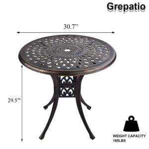 Grepatio 31" Patio Dining Table, Cast Aluminum Outdoor Bistro Table with Umbrella Hole Round Conversation Table, Antique Bronze