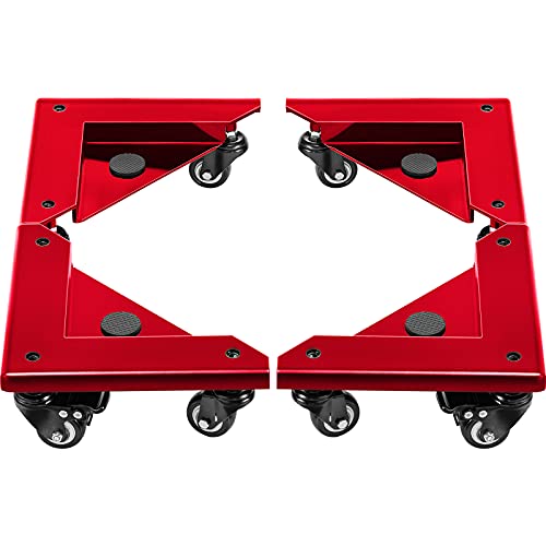 BestEquip Safe Dolly 3 Wheel (1 Locking & 2 Swivel), Corner Mover 1380 Lbs Load Capacity, Cabinet Movers Set of 4 with Fixed Rope, for Lifting and Moving Furniture, Pool Table, Low Profile Safe,Red