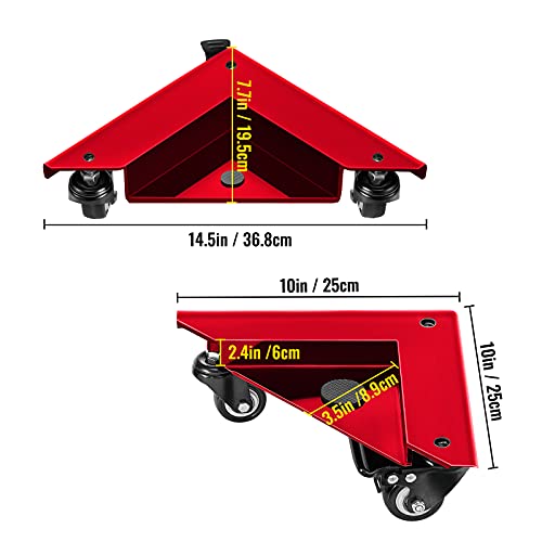 BestEquip Safe Dolly 3 Wheel (1 Locking & 2 Swivel), Corner Mover 1380 Lbs Load Capacity, Cabinet Movers Set of 4 with Fixed Rope, for Lifting and Moving Furniture, Pool Table, Low Profile Safe,Red