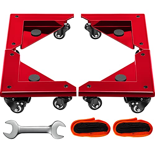 BestEquip Safe Dolly 3 Wheel (1 Locking & 2 Swivel), Corner Mover 1380 Lbs Load Capacity, Cabinet Movers Set of 4 with Fixed Rope, for Lifting and Moving Furniture, Pool Table, Low Profile Safe,Red