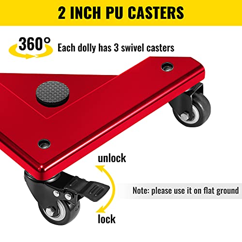 BestEquip Safe Dolly 3 Wheel (1 Locking & 2 Swivel), Corner Mover 1380 Lbs Load Capacity, Cabinet Movers Set of 4 with Fixed Rope, for Lifting and Moving Furniture, Pool Table, Low Profile Safe,Red