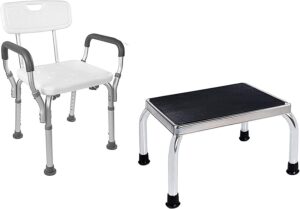 vaunn medical shower chair with arms and back and foot step stool bundle