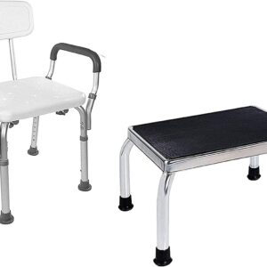 Vaunn Medical Shower Chair with Arms and Back and Foot Step Stool Bundle