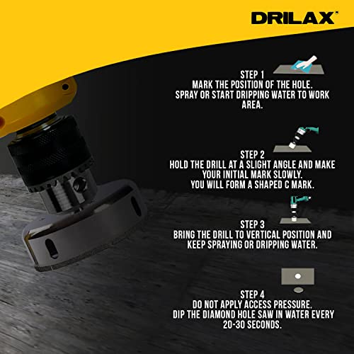 Drilax 4 1/4 inch Diamond Hole Saw Drill Bit Quartz Ceramic Porcelain Tile Granite Floor Toilet Cutout Plaster Ceiling Recessed Light Holes 4.25 in