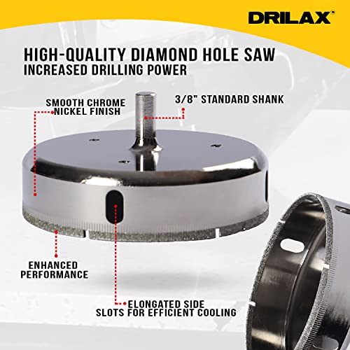 Drilax 4 1/4 inch Diamond Hole Saw Drill Bit Quartz Ceramic Porcelain Tile Granite Floor Toilet Cutout Plaster Ceiling Recessed Light Holes 4.25 in