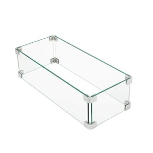 hompus rectangle glass wind guard, 35.5x9x5.5 inches tempered glass for outdoor fire table